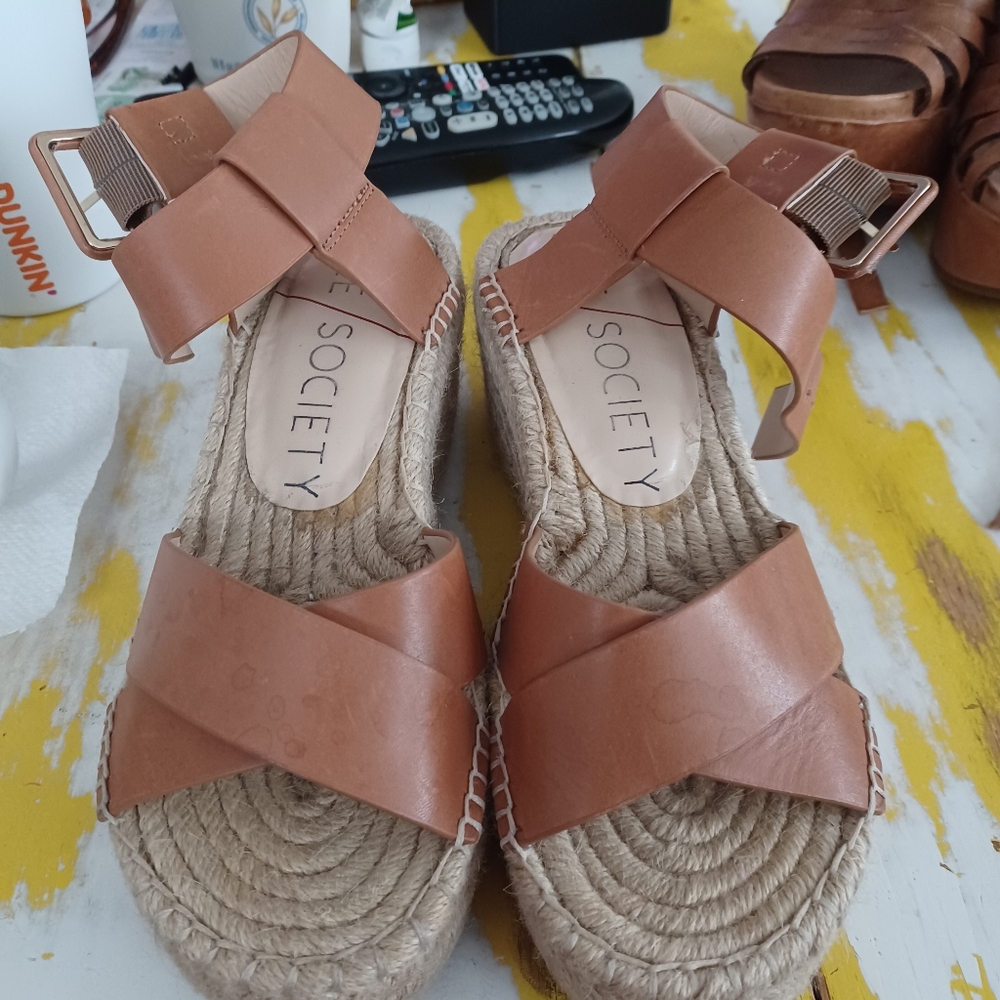 Sole Society Tan Espadrille Sandals with Jute Sole 6.5